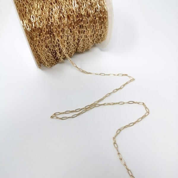 24K Gold Filled Thin PAPER CLIP Elongated Layer Necklace Oval Link Chain Delicate Chain, Unfinished Chain by Yard For Necklace Bracelet Component | ROLL-039