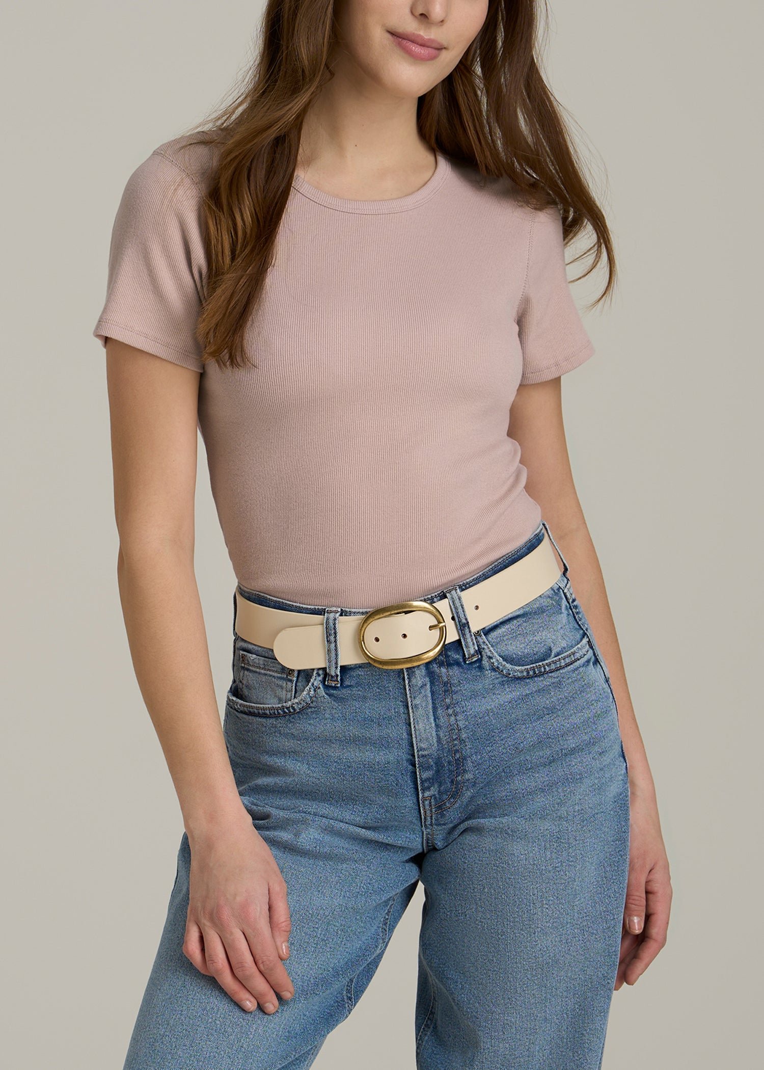 American-Tall-Women-Short-sleeve-crew-neck-ribbed-tee-Desert-Rose-Front