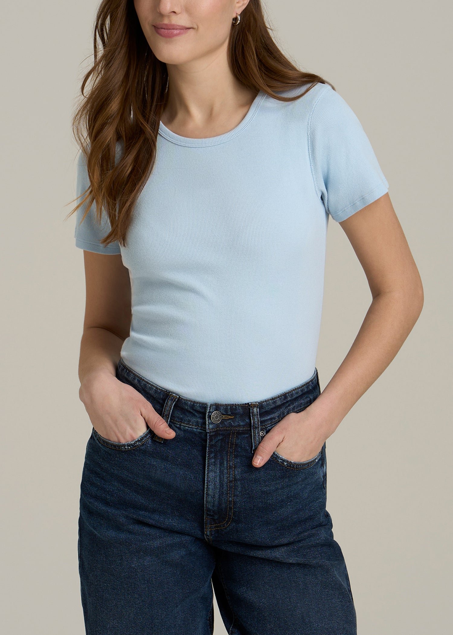 American-Tall-Women-Short-sleeve-crew-neck-ribbed-tee-Ice-Blue-Front