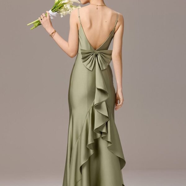 Mermaid Bow Stretch Satin Maxi Bridesmaid Dress