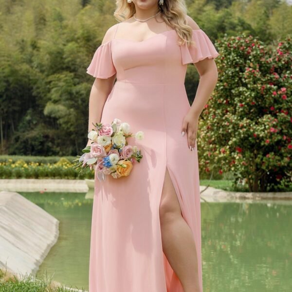 Plus Size Cold Shoulder Formal Bridesmaid Dress with Side Slit