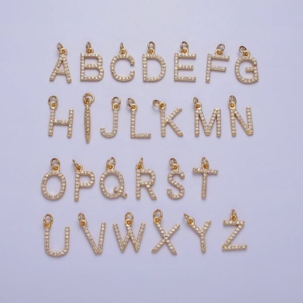 Clear Micro Paved CZ Initial Alphabet Letter Gold Personalized Charm  | A-520-A-532