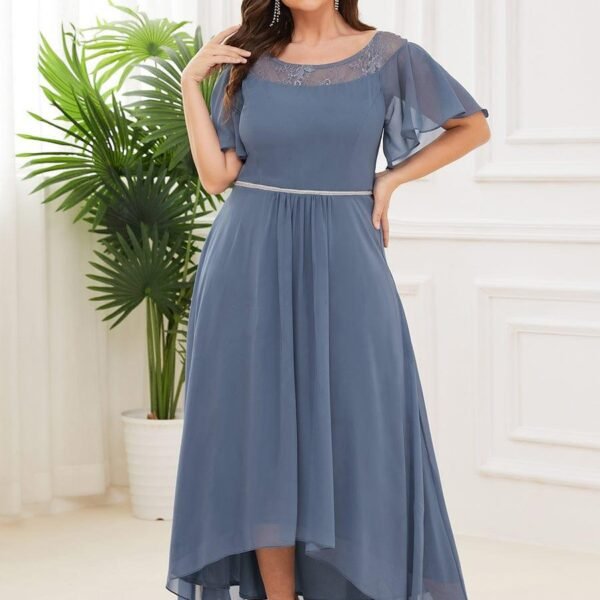 Plus Size Boat Neck Formal Dress with Sleeves