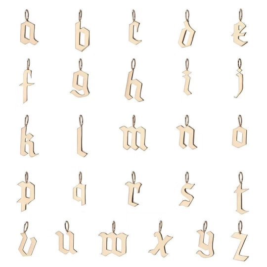 Gold Filled Charm Personalized Gotic Initial Letter Charm Necklace, Custom Old English Font Style, Delicate Initial Necklace For Women Men (Small) | A-213 to A-238, A-240 to A-265