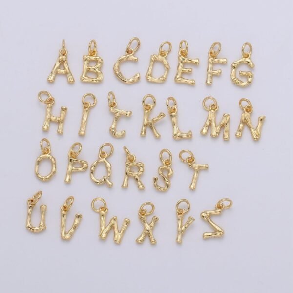Tiny Bamboo Initial, Letter Alphabet bamboo charms Dainty Gold bamboo Pendant Charm for Necklace Bracelet Earring Component A-057 to A-069